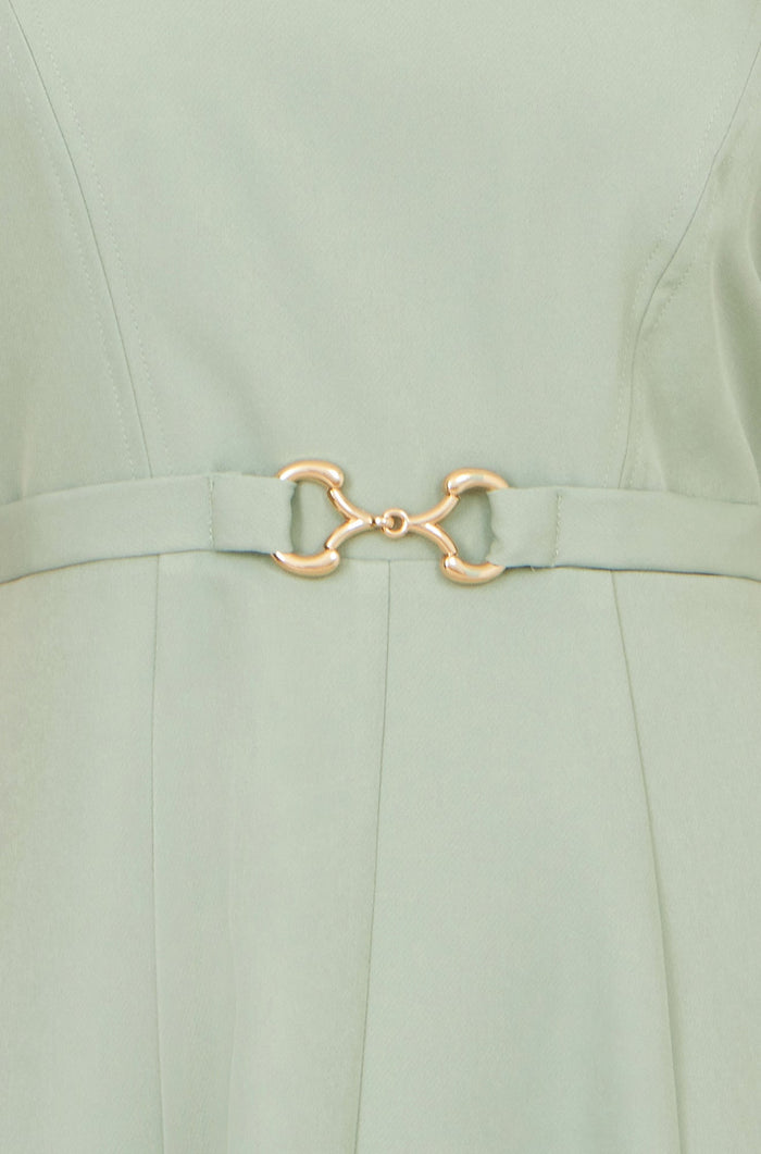Mint Skater Dress With Puff Sleeves And Buckle Detail - Bascora