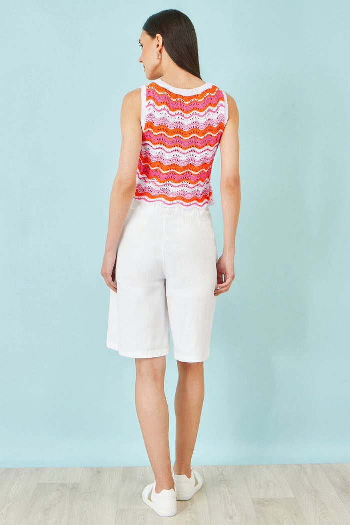 Orange Stripe Crochet Stripe Vest Top - Bascora