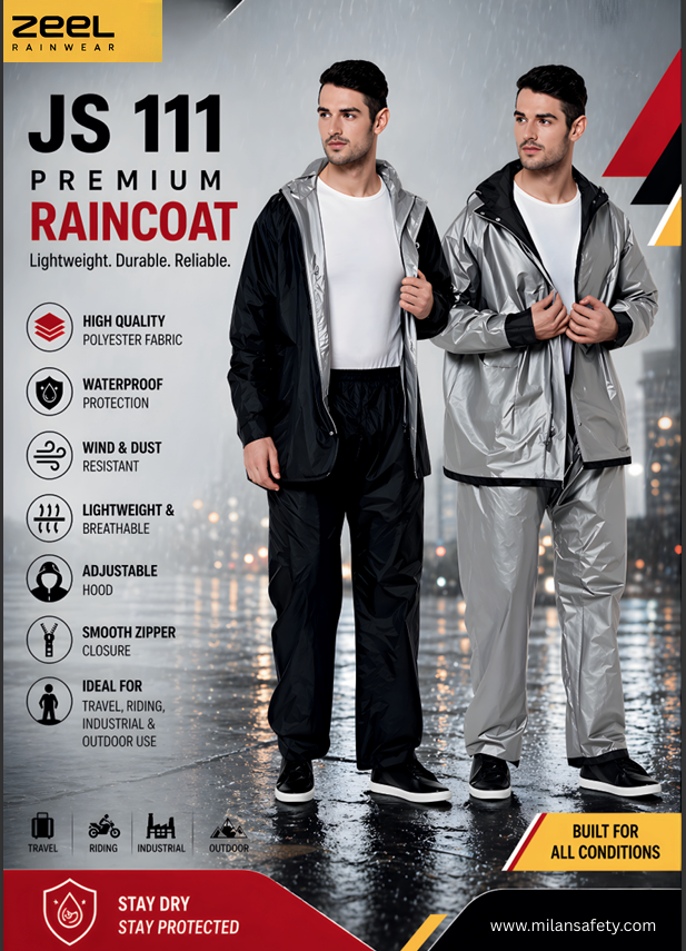 Zeel JS111 Premium Waterproof Raincoat for Men | Lightweight Breathable Polyester Rain Suit with Hood | Wind & Dust Resistant Rainwear