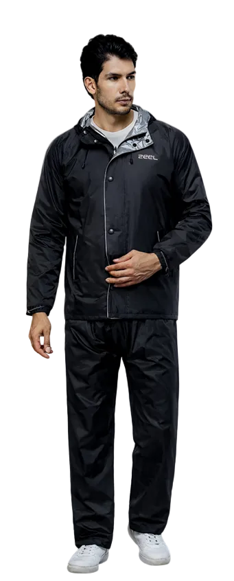 Zeel JS201 Waterproof Polyester Rain Suit for Men | Seam-Sealed Motorcycle Rainwear with Packable Hood | Lightweight Reflective Rainsuit