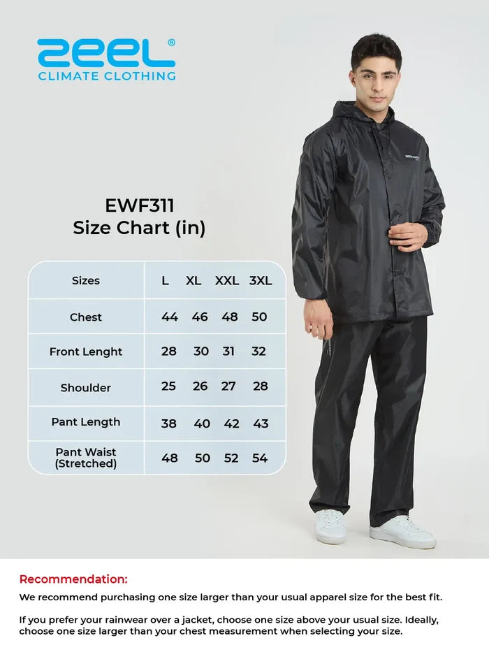 ZEEL Raincoat WF1021 Waterproof Hooded Rain Suit with Pant for Men & Women | Windproof Bike Riding Rainwear with Reflective Safety Logo